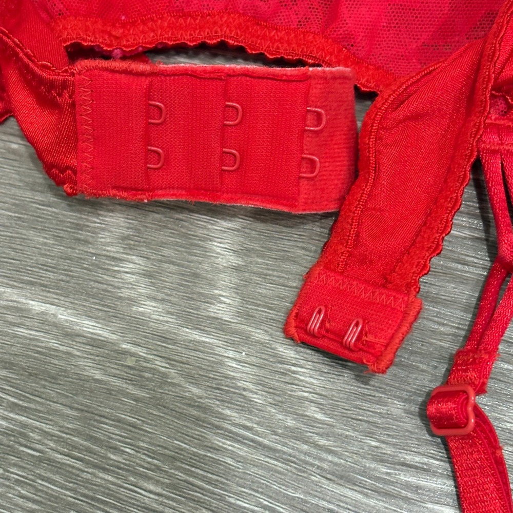 Victoria's Secret Deadstock '10 Red Pink Lace Satin Garter Belt M/L New Coquette - Picture 9 of 13